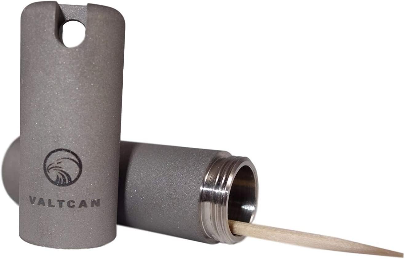 VALTCAN Toothpick Holder Titanium Pill Canister Keychain Pocket Design