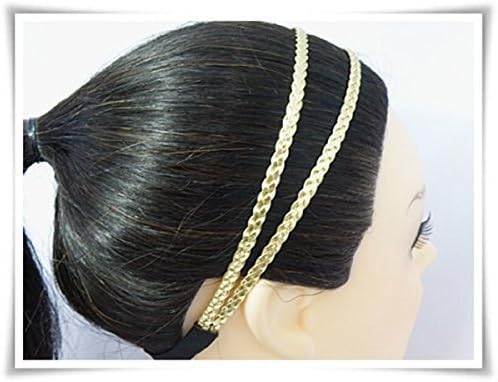 Gold Headband Leatherette Double Braid Stretch Elastic