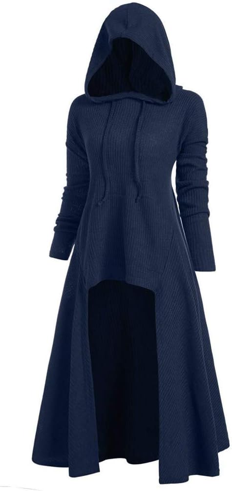 Plus Size Vintage Cloak High Low Sweater Womens Fashion Hooded Blouse Tops