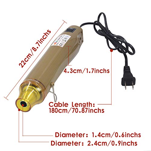New Heat Gun,mofa Hot Air Gun Tools Shrink Gun with Stand For DIY Embossing And Drying Paint Multi-Purpose Electric Heating Nozzle 300W 110V (Golden,Yellow)
