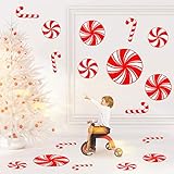 Gejoy 16 Pieces Peppermint Floor Decals Stickers and Christmas Candy Canes Floor Decals Stickers for Christmas Candy Party Winter Holiday Decoration Supplies, Red and White