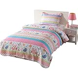 MarCielo 2 Piece Kids Bedspread Quilts Set Throw Blanket for Teens Boys Girls Bed Printed Bedding Coverlet Bird Garden Owl A73 (Twin)