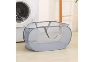 Durable Collapsible Laundry Baskets, Mesh Pop Up Laundry Hamper with Side Pocket, Foldable Clothes Storage Hamper with Reinfo