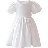 KARETT Toddler Girl Dress Vintage Dress Little Girls Cotton Puff Short Sleeve Kids Swing Casual Elegant Formal Dress