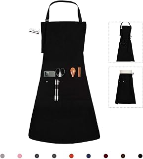 LessMo Schürze, Grillschürze und Kochschürze in Profiqualität mit verstellbarem Nackenriemen Und Mit Zwei Taschen, aus 100% Baumwolle 70 x 85 cm