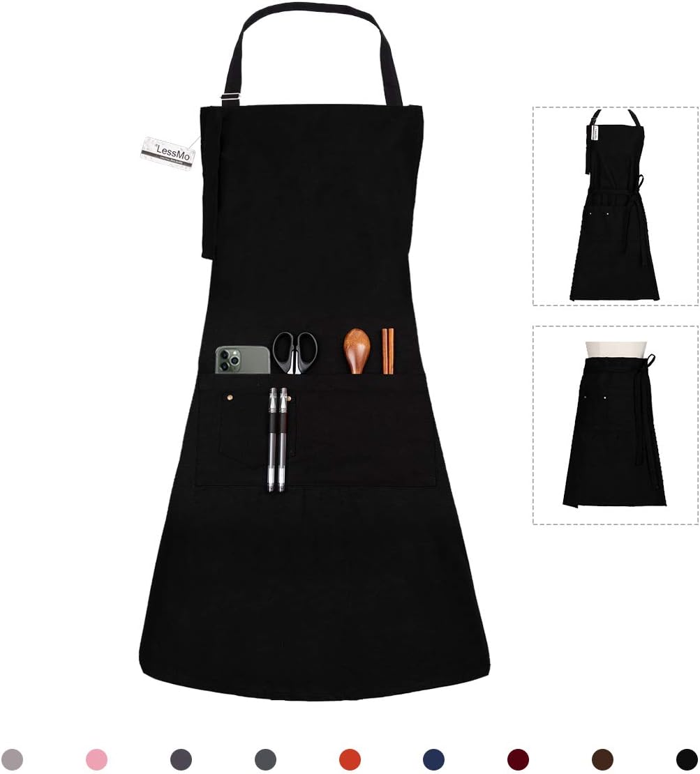 LessMo Schürze, Grillschürze und Kochschürze in Profiqualität mit verstellbarem Nackenriemen Und Mit Zwei Taschen, aus 100% Baumwolle 70 x 85 cm