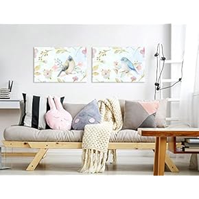 Watercolor Style Painting of Blue Birds and Floral...