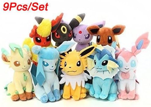 New Large 9pcs Pokemon Evolution of Eevee Plush doll Toy Eeveelution Kids Gifts