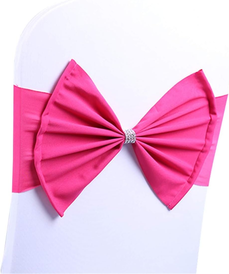 LORIE 5 pcs Fuchsia Wedding Chair Sashes Bow Spandex Chair Cover Bands Party Chair Ribbons for Baby Shower Banquet Christmas Thanksgiving Decorations (5, Fuchsia)