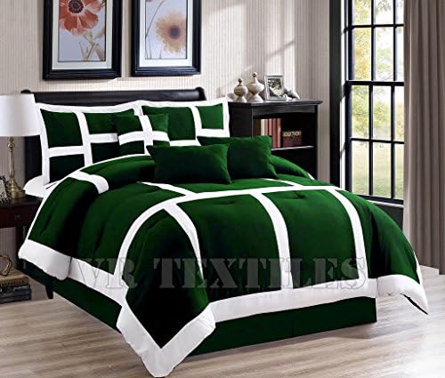 VR Textiles Designer Fine Fabric Box Design Egyptian Cotton 4PC 14'' Bedding Set(1 Duvet Cover + 2 Pilllow Cover + 1 Fitted Sheet) TWIN XL Green &amp; White