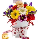 Love You Fresh Cut Live Flowers Arranged in a Takeout Container with Your Personal Message Tucked Inside a Fortune Cookie