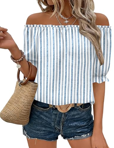 Kistore Shirts for Women Business Casual Outfits Short Sleeve Tops Stripe S at Amazon