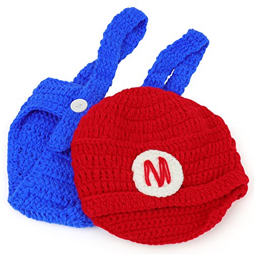 Armycrew Mario Luigi Infant 2 Piece Outfit Crochet Hat Pants - Mario RED
