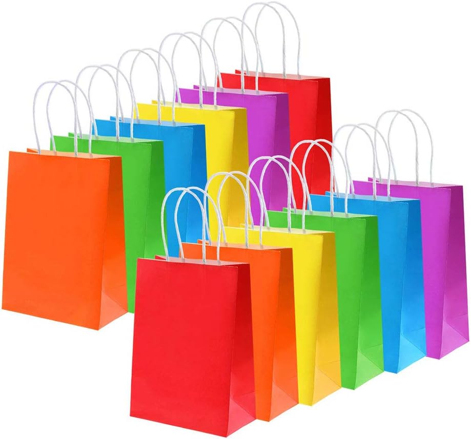 Small Gift Bags 24 Pcs Multi Color Gift Bags Craft Paper Grocery Bags for Valentine Party Favors Bags