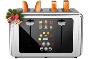 whall 4 slice Toaster with Smart Touch Screen,Digital Timer Stainless Steel Toasters,6 Shade Settings＆6 Bread Types, Wide Slo