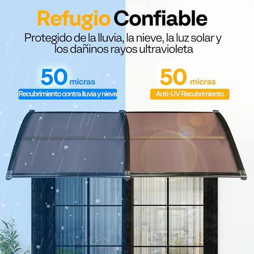VIVOHOME Outdoor Canopy 100 x 200 cm for Doors and Windows Brown Polycarbonate Awning with Black Brackets Protective Roof for Entrance and Garden
