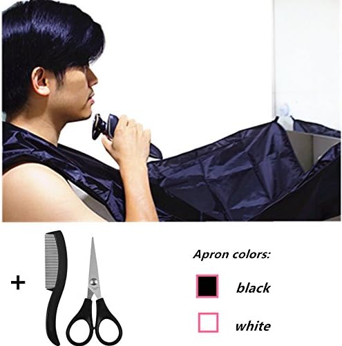 Alisan Beard Bib Catcher Shave Apron for Mustache and Hair Shaving, Come with Grooming Comb and Trimming Scissor (white)