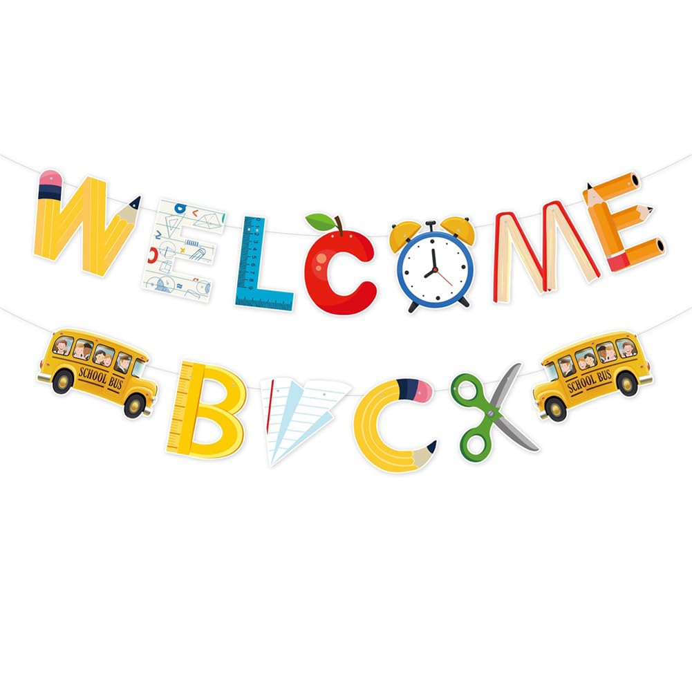 Welcome Back Banner,Back to School Banner 2PCS,First Day Of School Colorful Bunting Banner Flag Garland For Classroom Kindergarten Primary Middle High School College Home Office Decor