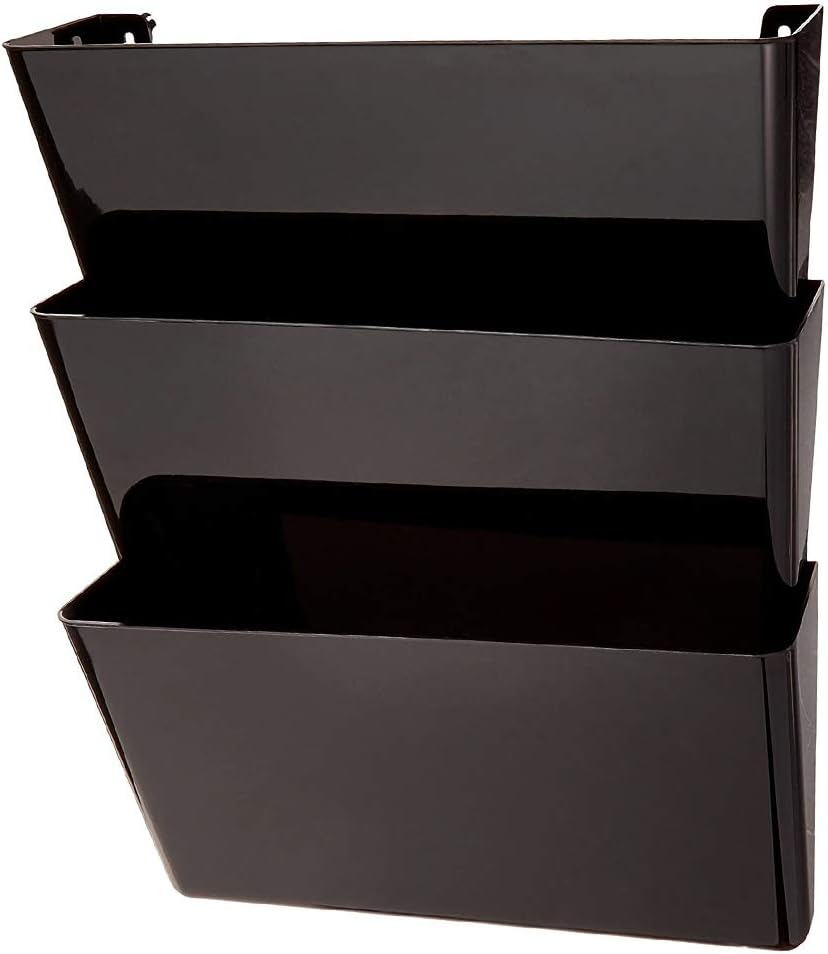 Deflecto 93604 Sustainable Office DocuPocket, Recycled Content, Wall File Organizer, Stackable, Letter Size, Black, Set of 3, 13"W x 7"H x 4"D : Hanging Wall Files : Office Products