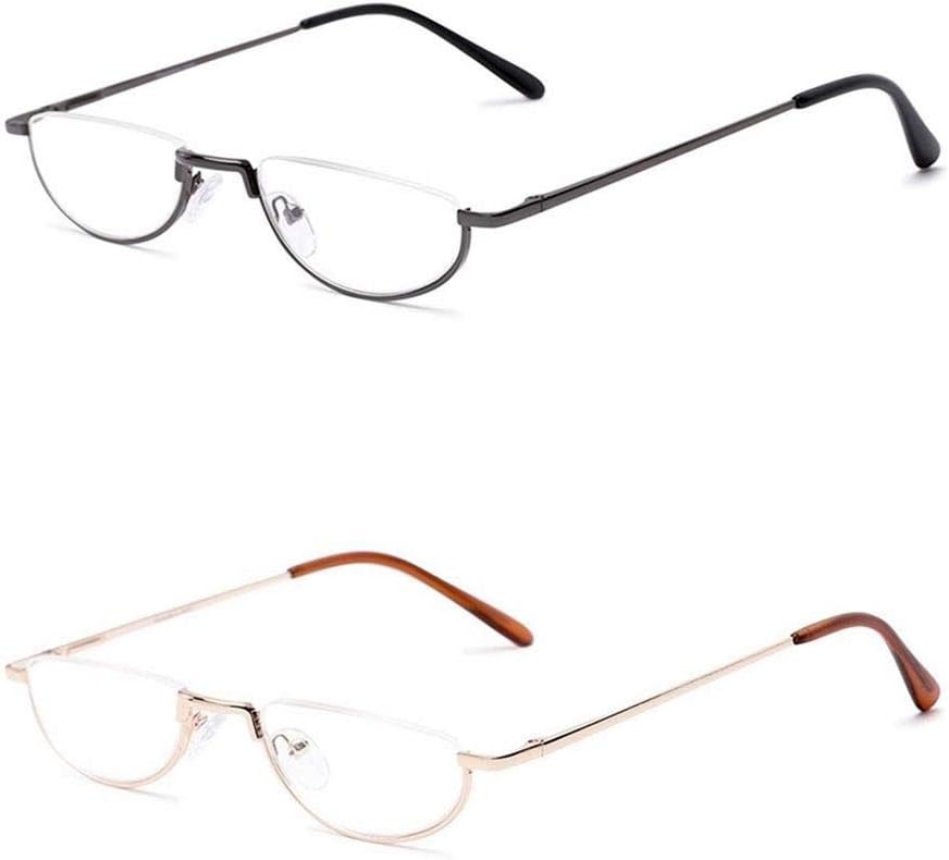 2 Pack AMILLET Vintage Half Moon Reading Glasses Semi Frame Classic Readers for Men and Women +1.75 Strength Gunmetal & Gold