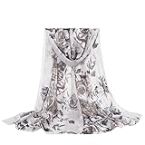 E-Clover Lightweight Chiffon Sheer Scarves: Women's Pretty Rose Print Scarf (LightGrey)