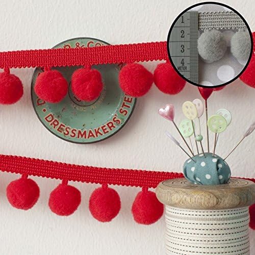 Jumbo Pom Pom Trim Red (Per Metre) by Frumble Fabrics