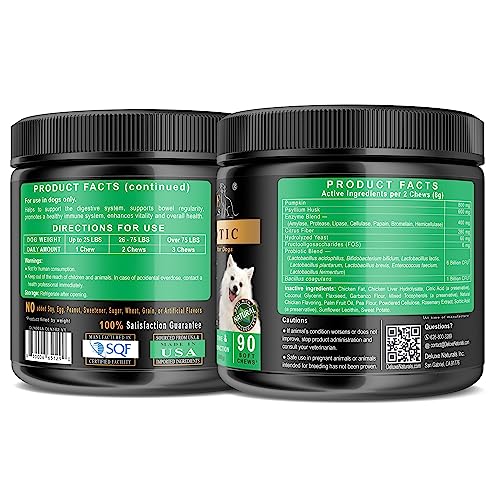 DELUXE NATURALS PROBIOTICS FOR DOGS | ALL-NATURAL DOG PROBIOTIC SUPPLEMENT WITH ENZYMES, PREBIOTICS, PUMPKIN | PROMOTE DIGESTIVE HEALTH, IMPROVE ALLERGY & IMMUNITY, 90 COUNT (PACK OF 1)