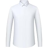 Audmroton Men's Formal Dress Shirts Hidden Button Front French Cuffs Shirt Random Metal Cufflinks