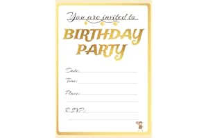 32 Birthday Invitation Cards,Uniquely Designed Birthday Cards for Children,Men, Women and Kids (gold)