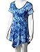 TWINTH Printed Tunic Plus Size Tie Dye Short Sleeve Handkerchief Hem Loose Fit Top Blue XL