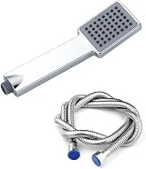 Hairstore Square Hand Held Rainfall Shower Head 1.5m Hose Water Saving Chrome view 1