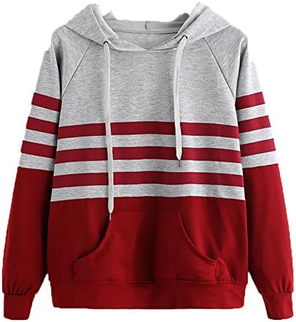Harson Women Sweater Long Sleeve Stripe Cute Hoodie Warm Sweatshirt Hooded Pullover Tops (M)