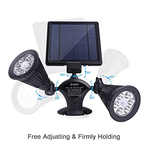 Brizled Motion Sensor Outdoor Lights, Solar Spotlights, 12 LED Outdoor Security Flood Light Dual Head 360 Degree Rotatable, IP65 Fully Weather Resistant for Wall, Garage, Patio and Deck, 2 Pack - Thumbnail 2