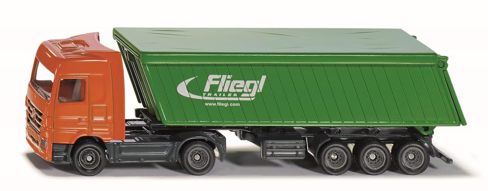 siku 1796, Lorry with Tipper and Semi-Trailer, 1:87, Metal,Plastic, Green,Orange, Removable tarpaulin
