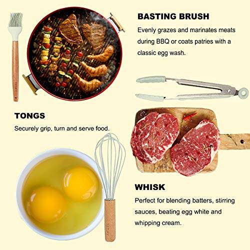 Kitchen Utensil Set 11 Piece Cooking Utensils,Tatufy Silicone and Natural Wooden Utensils for Nonstick Cookware Non Toxic Turner Tongs Spatula Spoon Set Best Chef Kitchen Tool Set Blue