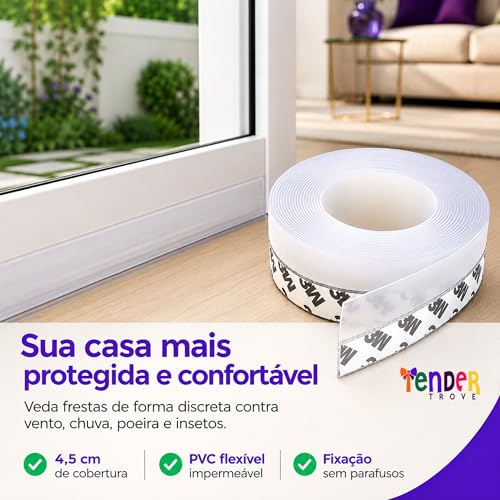 Fita De Vedação Para Frestas PVC Transparente Autoadesiva 4,5cm De Altura, Impermeável, Silenciosa, Anti Pragas, Para Portas E Janelas, Fácil Aplicação Em Vidro, Madeira, Alumínio, Aço E PVC
