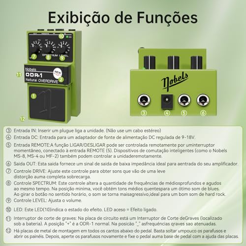 VEDO Pedal de Overdrive Nobels ODR-1 BC: Alimentação 9-18V com Controles DRIVE/SPECTRUM/LEVEL, Chave Bass Cut e Entrada REMOTE - Som Quente para Blues, Hard Rock e Guitarristas de Sertanejo