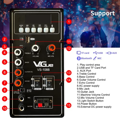 Karaoke Machine for Adults & Kids, VeGue Bluetooth PA Speaker System