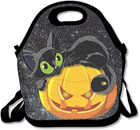 Halloween Black Cat Lunch Bag Tote Handbag Lunchbox For School Work Outdoor