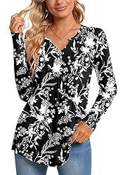 CATHY Womens Long Sleeve Tunic Tops Henley Shirt