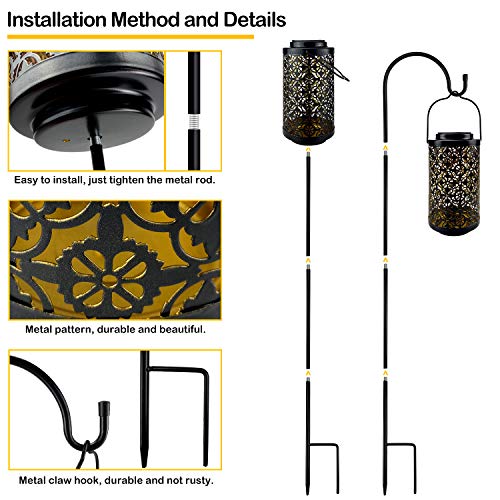 Urban Deco 32In Solar Lantern 2 Pack with Shepherd Hooks,Metal Outdoor