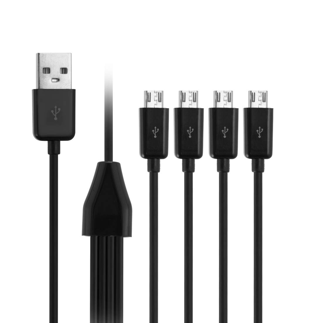 4 in 1 Multi Micro USB Splitter Cable - USB 2.0 Male to Four Micro USB Male Converter for Charging and Data Syncing (Black)