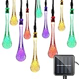 Lareinae Solar String Lights, Outdoor Waterproof Fairy Light 19.7ft 30 LED Multi Color Waterdrop Lighting for Christmas, Garden Patio Indoor Party, Bedroom, Xmas, Yard, Proch Decoration