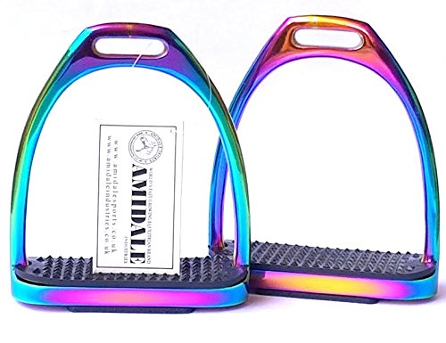 Amidale RAINBOW GLOSS FILLIS IRONS STIRRUPS HORSE RIDING STAINLESS STEEL BNWT 4.00 INCHES