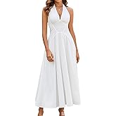 GLNEGE Women's Summer V-Neck Long Dress Casual Halter Wedding Guest Dresses Boho Flowy Smocked Sundress 2025