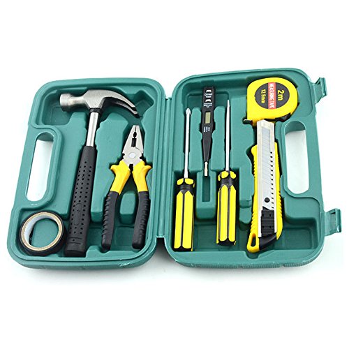 9Pcs Home Repairing Tool Set Kit Multi-functional Universal Precision Screwdriver Hammer Set Hardware Tool Kit Household Hand Tool Kit with Plastic Toolbox Storage Case