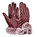 Vbiger Womens Leather Gloves Texting Touch Screen Gloves Warmest Mittens With Soft Fur (Red)