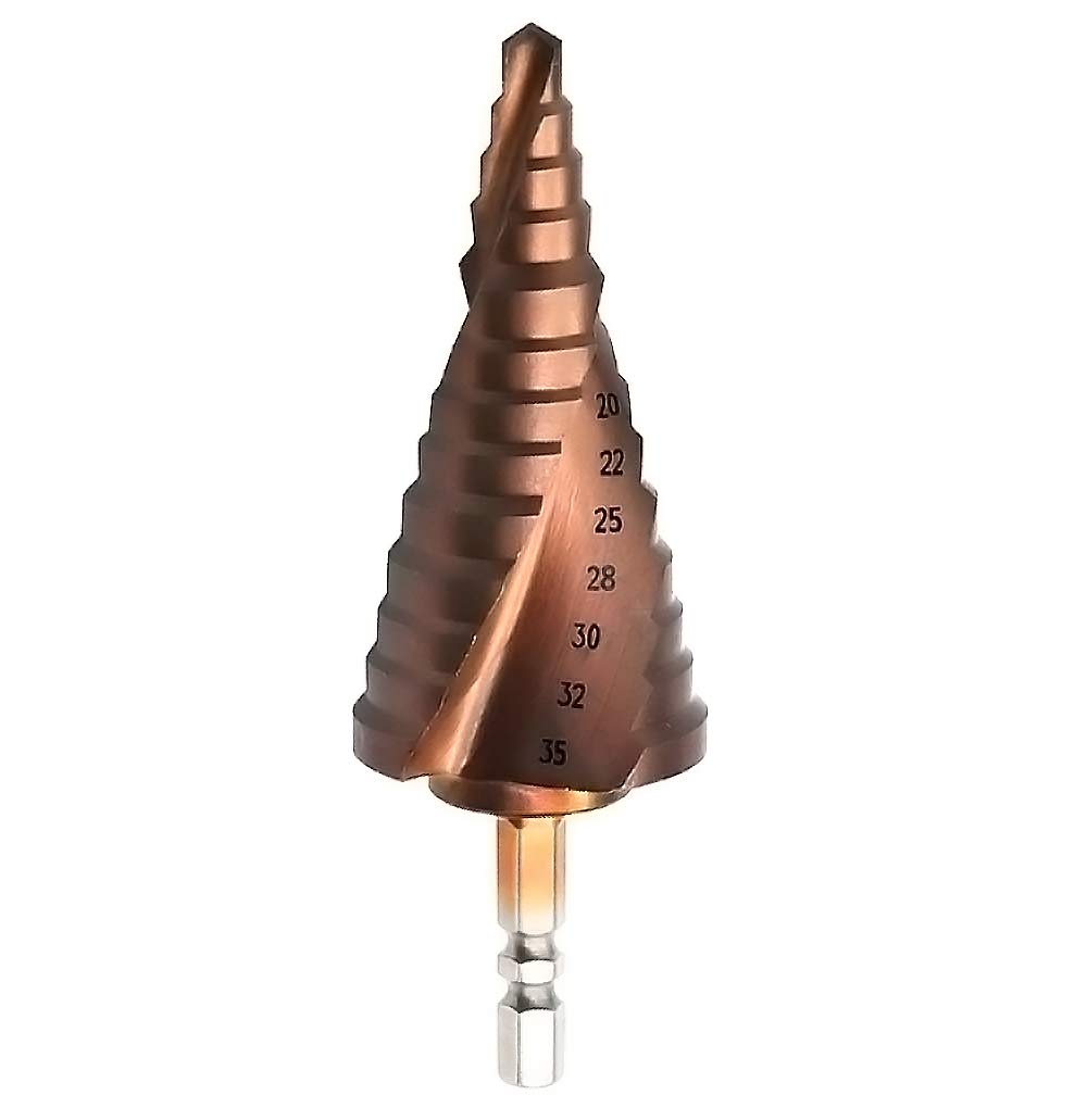 Meichoon HSS Step Drill Bits Set 6-35mm, Cobalt M35 Hex Shank Spiral Groove Large Hole Drilling Cutting Stainless Steel Quenching Steel Plate DC1605