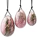 rockcloud Rhodonite Set of 3 Drilled Yoni Eggs with String, Massage Stones for Women to Train Pelvic Muscles Kegel Exercise