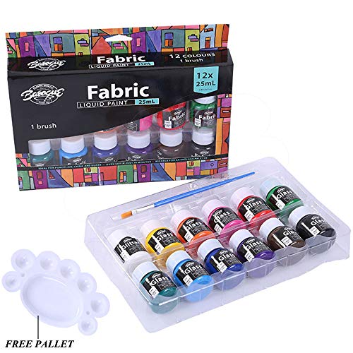 Bearals Textile Fabric Paint Set of 12 Vivid Colors, Non-Toxic Rich Pigments Artist Paint Set with Paint Brush for Canvas, Fabrics, Wood and More (12 x 25ml) - Thumbnail 7